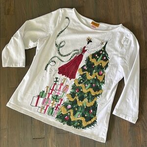 Ruby Road three-quarter length sleeve Christmas print shirt size medium